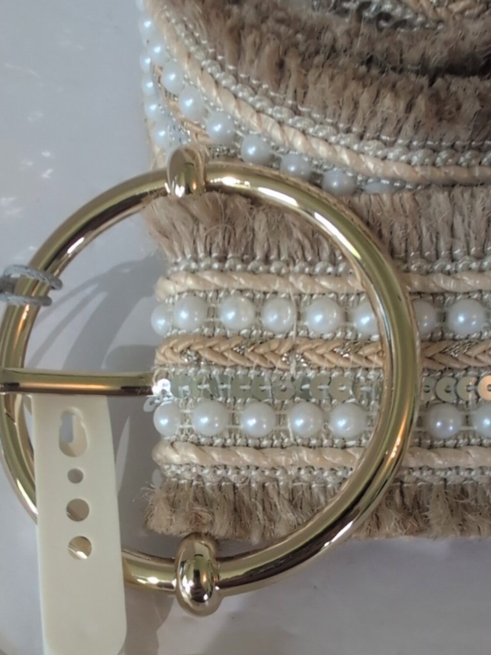 NWT - Haute Hippie Raffia Faux Pearl Boho Belt - Size Medium - Picture 4 of 8